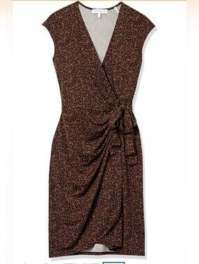 Lark & Ro Brown and Black Printed Faux-Wrap Midi Dress Sz XL NWOT